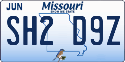 MO license plate SH2D9Z