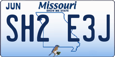 MO license plate SH2E3J