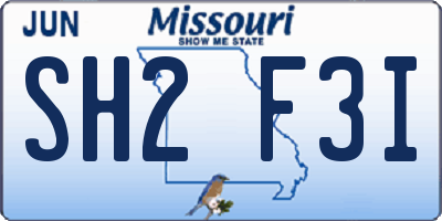 MO license plate SH2F3I