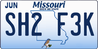 MO license plate SH2F3K