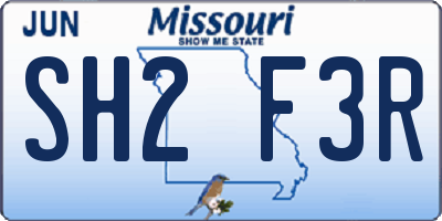 MO license plate SH2F3R