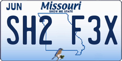 MO license plate SH2F3X