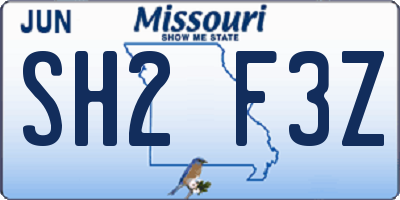 MO license plate SH2F3Z