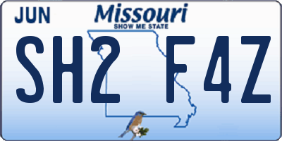 MO license plate SH2F4Z