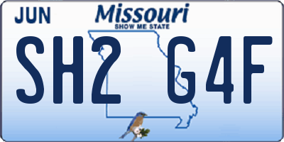 MO license plate SH2G4F
