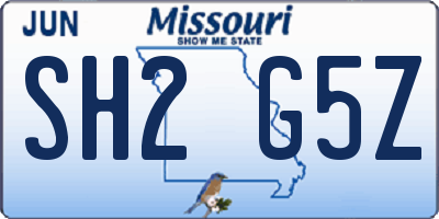 MO license plate SH2G5Z