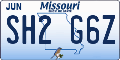 MO license plate SH2G6Z