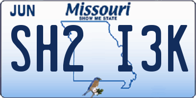 MO license plate SH2I3K