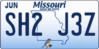 MO license plate SH2J3Z