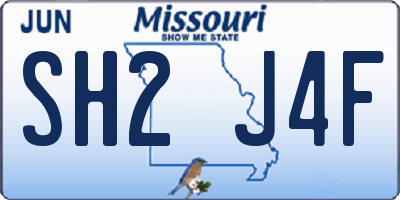 MO license plate SH2J4F