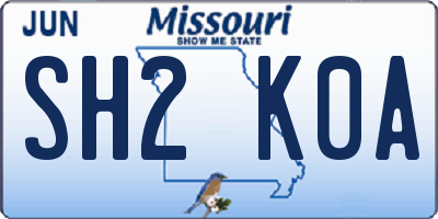 MO license plate SH2K0A