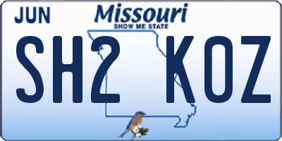 MO license plate SH2K0Z