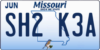 MO license plate SH2K3A