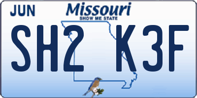 MO license plate SH2K3F