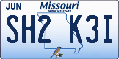 MO license plate SH2K3I