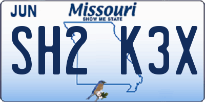 MO license plate SH2K3X