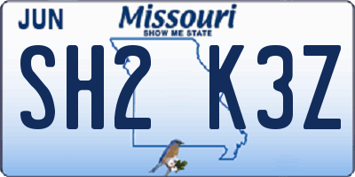 MO license plate SH2K3Z