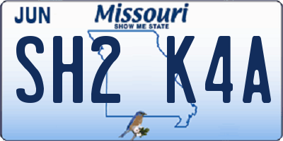 MO license plate SH2K4A