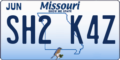 MO license plate SH2K4Z
