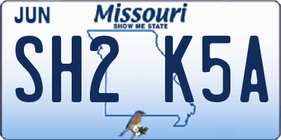 MO license plate SH2K5A