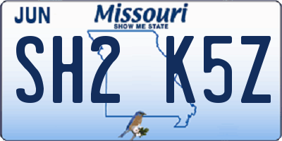 MO license plate SH2K5Z