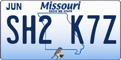 MO license plate SH2K7Z