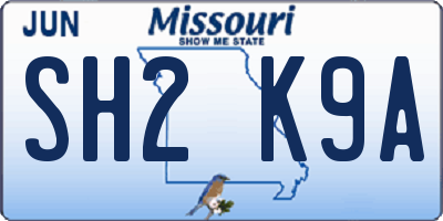 MO license plate SH2K9A