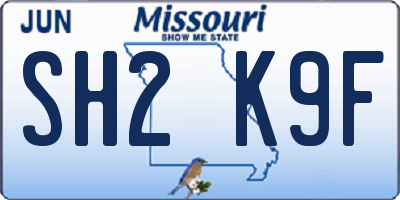 MO license plate SH2K9F