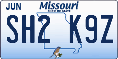 MO license plate SH2K9Z