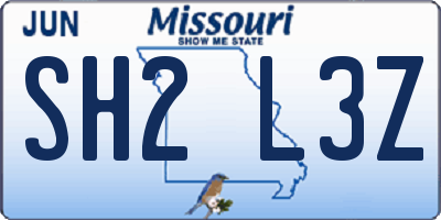 MO license plate SH2L3Z