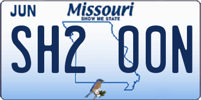 MO license plate SH2O0N