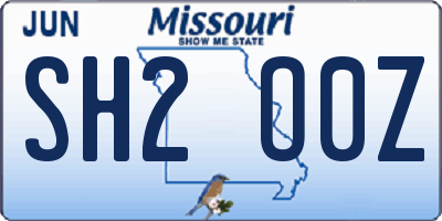 MO license plate SH2O0Z