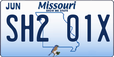 MO license plate SH2O1X