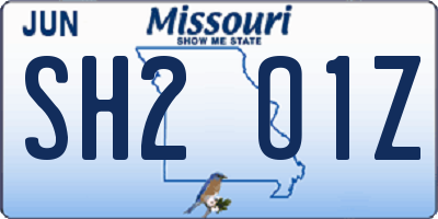 MO license plate SH2O1Z