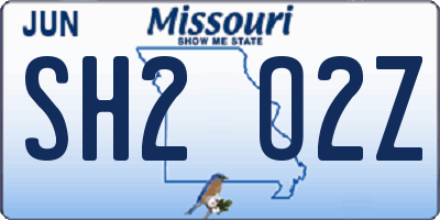 MO license plate SH2O2Z