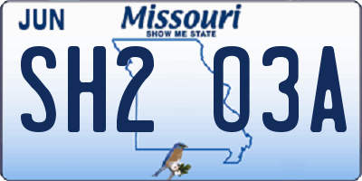 MO license plate SH2O3A