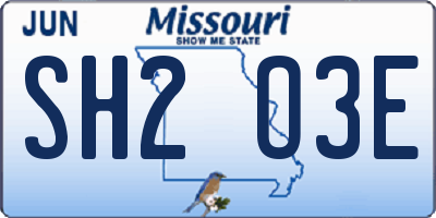 MO license plate SH2O3E