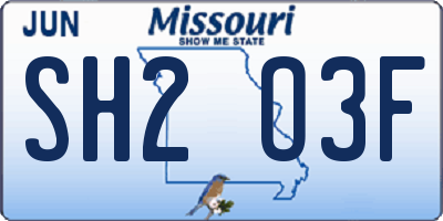 MO license plate SH2O3F