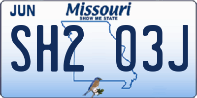 MO license plate SH2O3J