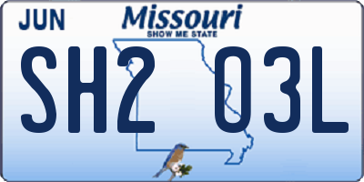 MO license plate SH2O3L