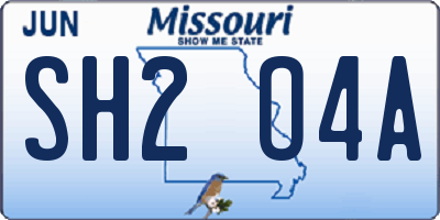 MO license plate SH2O4A