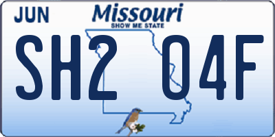 MO license plate SH2O4F