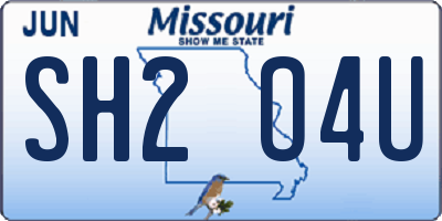 MO license plate SH2O4U