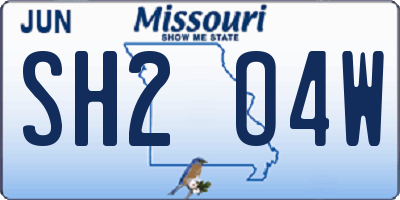 MO license plate SH2O4W
