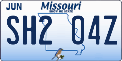 MO license plate SH2O4Z