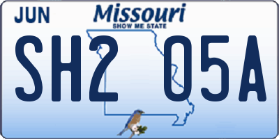 MO license plate SH2O5A