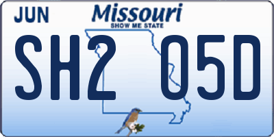 MO license plate SH2O5D