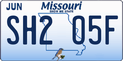 MO license plate SH2O5F