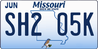 MO license plate SH2O5K