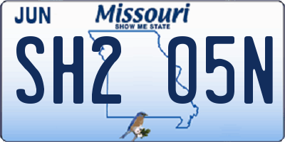 MO license plate SH2O5N